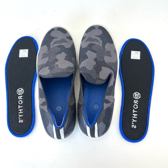 ROTHY’S The Original Slip On Grey Camouflage Blue Trim Comfy Sneakers Sz 6 - Picture 13 of 16